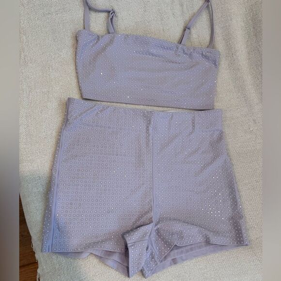 Good American Crystal Cropped Tank and High Waisted Shorts Set Glam Vegas Rare - Picture 3 of 8